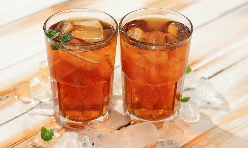 Iced black tea with mint leaves at Asian Plate, a Chinese Restaurant in Arcadia
